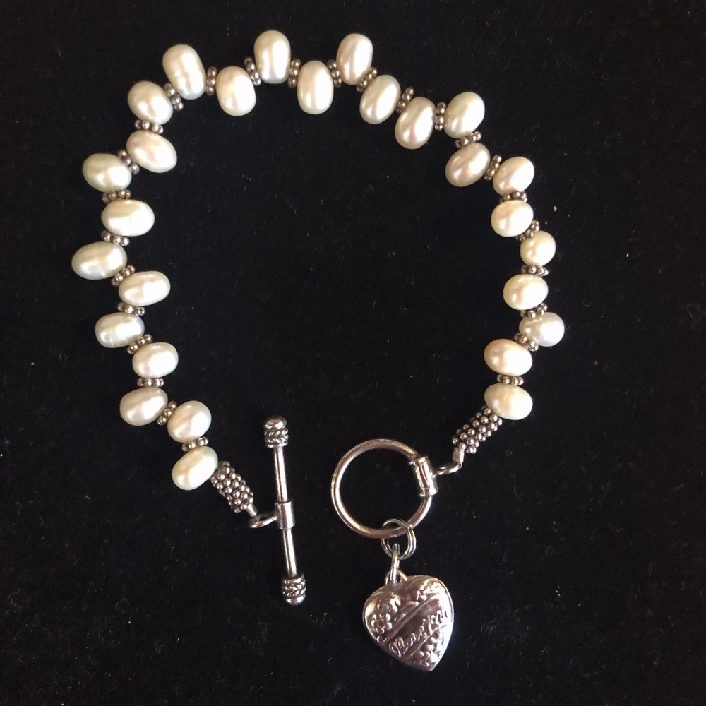 Silver and Pearl Bracelet with Charm